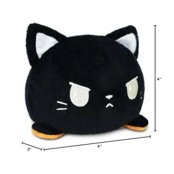 TeeTurtle - The Original Reversible Cat Plushie - Black + Pumpkin - Cute Sensory Fidget Stuffed Animals That Show Your Mood - Perfect for Halloween!