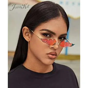 JOVAKIT Fire Flame Sunglasses for Women Men Retro Vintage Rimless Sun Glasses Fire Shaped Frameless Eyeglasses UV Protection (Red)