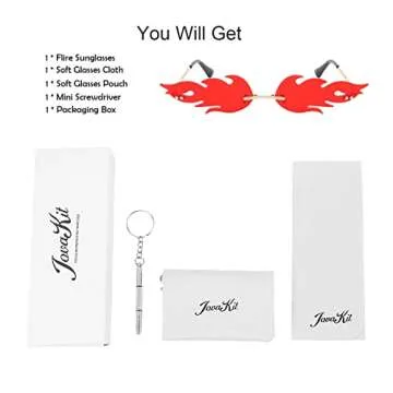 JOVAKIT Fire Flame Sunglasses for Women Men Retro Vintage Rimless Sun Glasses Fire Shaped Frameless Eyeglasses UV Protection (Red)
