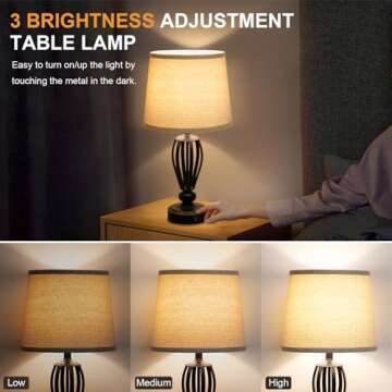 USB Bedside Lamp, 3-Way Dimmable Touch Table Lamp with USB C+A Charging Ports Industrial Table Lamp Black Metal Base Farmhouse Reading Lamp for Bedroom, Living Room, Office or Study LED Bulb Included