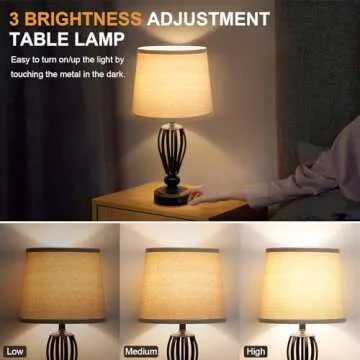 USB Bedside Lamp with Dimmable Touch Control and USB Ports