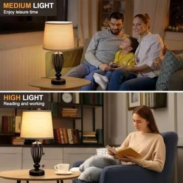 USB Bedside Lamp with Dimmable Touch Control and USB Ports