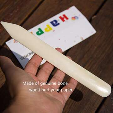 VENCINK 8 inch Genuine Bone Folder Natural Origami Paper Creaser Scoring Folding Tool for Leather Ca...