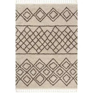 Well Woven Jasmin Shag Beige Moroccan Trellis Area Rug 3x5 4x6 (3'11" x5'3)