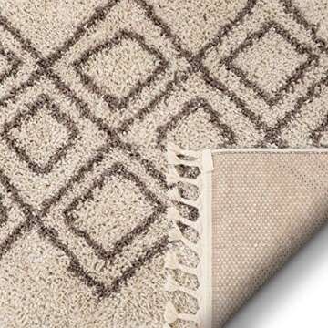 Well Woven Jasmin Shag Beige Moroccan Trellis Area Rug 3x5 4x6 (3'11" x5'3)