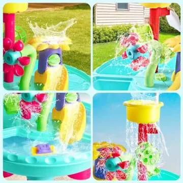 VATOS Water Table for Toddlers, 3 in 1 Kids Outdoor Water Play Table Rain Showers Splash Pond Toys, 31PCS Sensory Activity Sand Table, Outside Backyard Summer Beach Toys for Boys Girls Age 3 4 5 6