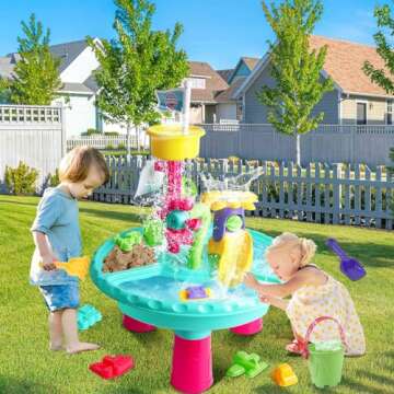 VATOS Water Table for Toddlers, 3 in 1 Kids Outdoor Water Play Table Rain Showers Splash Pond Toys, 31PCS Sensory Activity Sand Table, Outside Backyard Summer Beach Toys for Boys Girls Age 3 4 5 6