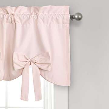 Lush Decor Melody Bow Window Curtain Valance, 18" x 52" + 2" Header, Blush