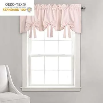 Lush Decor Melody Bow Window Curtain Valance, 18" x 52" + 2" Header, Blush
