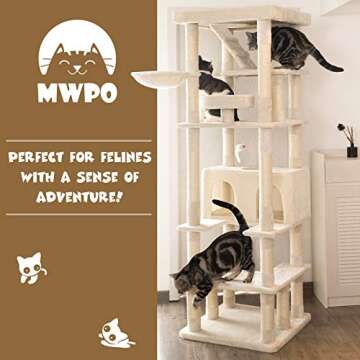 MWPO 74.8 inches Large Cat Tree with Sisal-Covered Scratching Posts & Condo, Tall Cat Tower Entertai...