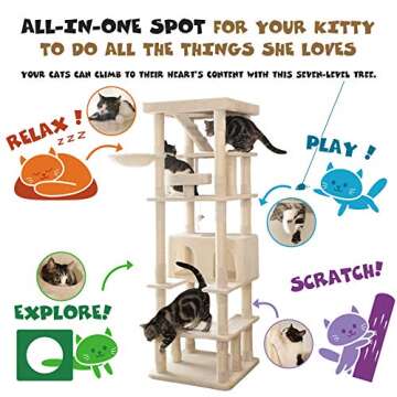 MWPO 74.8 inches Large Cat Tree with Sisal-Covered Scratching Posts & Condo, Tall Cat Tower Entertainment Playground Furniture for Cats & Kittens - Multiple Colors-Beige