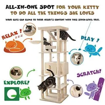 MWPO 74.8 inches Large Cat Tree with Sisal-Covered Scratching Posts & Condo, Tall Cat Tower Entertainment Playground Furniture for Cats & Kittens - Multiple Colors-Beige