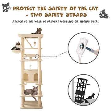 MWPO 74.8 inches Large Cat Tree with Sisal-Covered Scratching Posts & Condo, Tall Cat Tower Entertainment Playground Furniture for Cats & Kittens - Multiple Colors-Beige