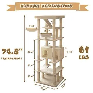 MWPO 74.8 inches Large Cat Tree with Sisal-Covered Scratching Posts & Condo, Tall Cat Tower Entertainment Playground Furniture for Cats & Kittens - Multiple Colors-Beige