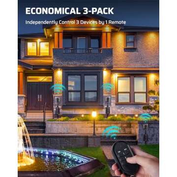 DEWENWILS Outdoor Wireless Remote Control Outlet Kit, Waterproof Electrical Plug for Indoor Outdoor Lights, Separately Controlled 3 Pack Receivers, 100 Feet RF Signal, UL Listed