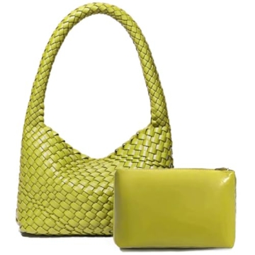 Versatile Vegan Leather Handbag for Women - Casual Hand Woven Tote in Fruit Green