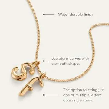 JENNY BIRD Letter A Monogram Initial Pendant Necklace | High Polish Gold, Lobster Clasp | Sleek, Chunky Designer Jewelry for Women