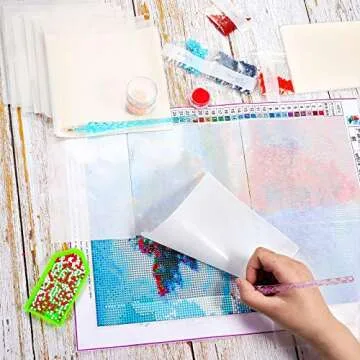 150 Sheets Diamond Painting Release Paper Double-Sided Release Paper Non-Stick Diamond Painting Cover Paper with 2 Pieces Diamond Painting Fix Tools for Diamond Embroidery Accessories, 5.9 x 3.9 Inch