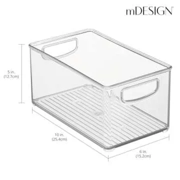 mDesign Plastic Storage Organizer Wide Container Bin with Handles for Bathroom, Home Organization - Holds Vitamins, Supplements, Makeup, Styling Tools - Ligne Collection - Clear