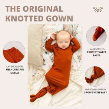 Wallaby Kids Extra Tall Knotted Baby Gown, Super Soft Viscose from Bamboo Newborn Sleeper for Baby Girl and Boy (Clay, 0-3 Months)