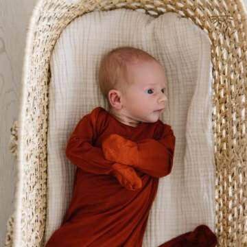 Wallaby Kids Extra Tall Knotted Baby Gown, Super Soft Viscose from Bamboo Newborn Sleeper for Baby Girl and Boy (Clay, 0-3 Months)