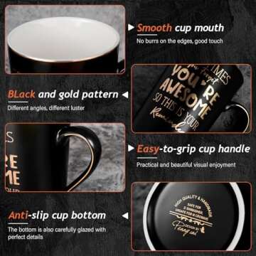 Inspirational Black Ceramic Mug Gift for Men - 14oz