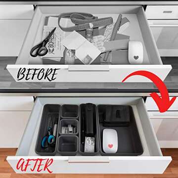 Junk Desk Drawer Organizer Trays - Set of 8 Modular Interlocking Drawer Dividers for Organizing and Storage