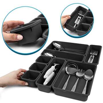 Junk Desk Drawer Organizer Trays - Set of 8 Modular Interlocking Drawer Dividers for Organizing and Storage