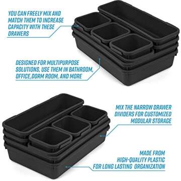 Junk Desk Drawer Organizer Trays - Set of 8 Modular Interlocking Drawer Dividers for Organizing and Storage