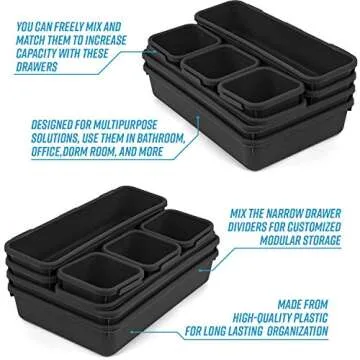 Junk Desk Drawer Organizer Trays - Set of 8 Modular Interlocking Drawer Dividers for Organizing and Storage