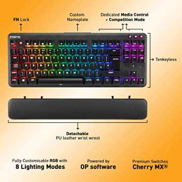 Fnatic miniSTREAK - LED Backlit RGB Mechanical Gaming Keyboard - Cherry MX Silent Red Switches - Sma...