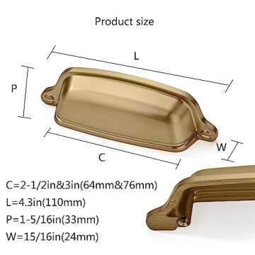 CABDM 6 Pack 2-1/2 inch & 3 inch (64mm & 76 mm) Champagne Bronze Cabinet Cup Pulls Drawer Pulls Kitc...