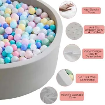 Zedachica Ball Pit for Toddlers 35.43''x11.81 Baby Ball Pit Soft Memory Foam Ball Pit Round Kids Ball Pit Indoor and Outdoor Game Kids Play Ball Pool Ideal Gift for Girls and Boys (Grey, NO Balls)