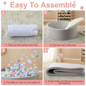 Zedachica Ball Pit for Toddlers 35.43''x11.81 Baby Ball Pit Soft Memory Foam Ball Pit Round Kids Ball Pit Indoor and Outdoor Game Kids Play Ball Pool Ideal Gift for Girls and Boys (Grey, NO Balls)