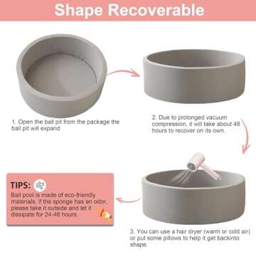 Zedachica Ball Pit for Toddlers 35.43''x11.81 Baby Ball Pit Soft Memory Foam Ball Pit Round Kids Ball Pit Indoor and Outdoor Game Kids Play Ball Pool Ideal Gift for Girls and Boys (Grey, NO Balls)