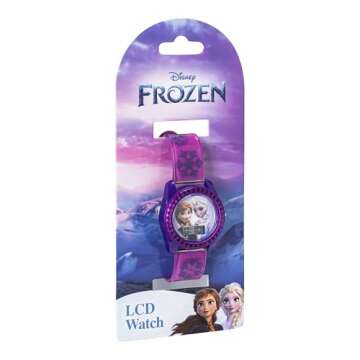 Accutime Disney's Frozen Kids' Digital Watch with Elsa and Anna on the Dial, Purple Casing, Comfortable Pink Strap, Easy to Buckle, Safe for Children - Model: FZN3598