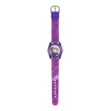 Accutime Disney's Frozen Kids' Digital Watch with Elsa and Anna on the Dial, Purple Casing, Comfortable Pink Strap, Easy to Buckle, Safe for Children - Model: FZN3598