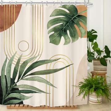 Glawry Boho Sage Green Shower Curtain 60Wx72L Inches, Abstract Bohemian Mid Century Bathroom Curtain...