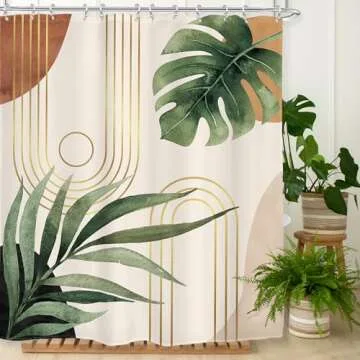 Glawry Boho Sage Green Shower Curtain 60Wx72L Inches, Abstract Bohemian Mid Century Bathroom Curtain...
