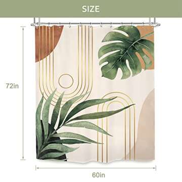 Glawry Boho Sage Green Shower Curtain 60Wx72L Inches, Abstract Bohemian Mid Century Bathroom Curtains, Plant Botanical Palm Leaf Decor Fabric Shower Curtain Liner Set Bathroom Rugs Waterproof 12 Hooks