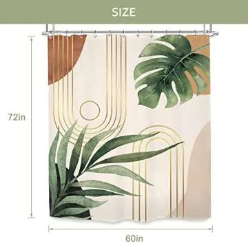 Glawry Boho Sage Green Shower Curtain 60Wx72L Inches, Abstract Bohemian Mid Century Bathroom Curtains, Plant Botanical Palm Leaf Decor Fabric Shower Curtain Liner Set Bathroom Rugs Waterproof 12 Hooks
