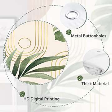 Glawry Boho Sage Green Shower Curtain 60Wx72L Inches, Abstract Bohemian Mid Century Bathroom Curtains, Plant Botanical Palm Leaf Decor Fabric Shower Curtain Liner Set Bathroom Rugs Waterproof 12 Hooks