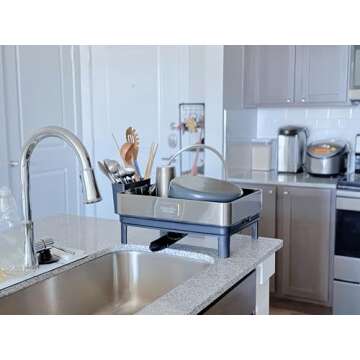 CELESTIAL KITCHEN Dish Drying Rack – Large Capacity Stainless Steel Dish Drainers for Kitchen Counter with Wine Glass Holder, Cutlery Holder – Heavy Duty Drain Board – Easy to Clean and Elegant