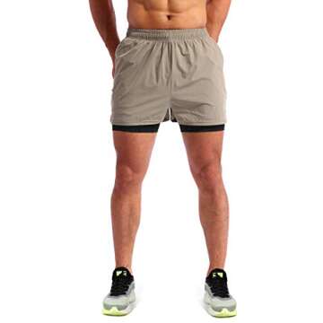 Pudolla Men’s 2 in 1 Running Shorts 5" Quick Dry Gym Athletic Workout Shorts for Men with Phone Po...