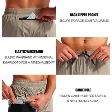 Pudolla Men’s 2 in 1 Running Shorts 5" Quick Dry Gym Athletic Workout Shorts for Men with Phone Pockets(Khaki Large)