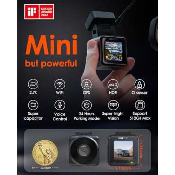 Vantrue E1 2.7K WiFi Mini Dash Cam with Voice Control & GPS