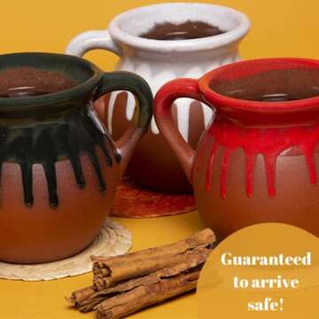TIERRA TIZOC Premium Jarritos de Barro Mexicanos - Set of 6 Mexican Coffee Mugs - Mexican Clay Coffee Mugs or Tazas de Barro.