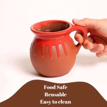 TIERRA TIZOC Premium Jarritos de Barro Mexicanos - Set of 6 Mexican Coffee Mugs - Mexican Clay Coffee Mugs or Tazas de Barro.