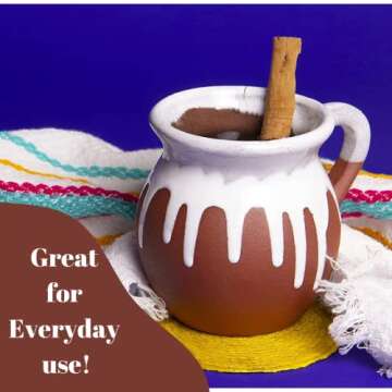 TIERRA TIZOC Premium Jarritos de Barro Mexicanos - Set of 6 Mexican Coffee Mugs - Mexican Clay Coffee Mugs or Tazas de Barro.