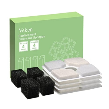 Veken Replacement Filters & Pre-filter Sponges for 84oz Pet Fountain - 8 Pack